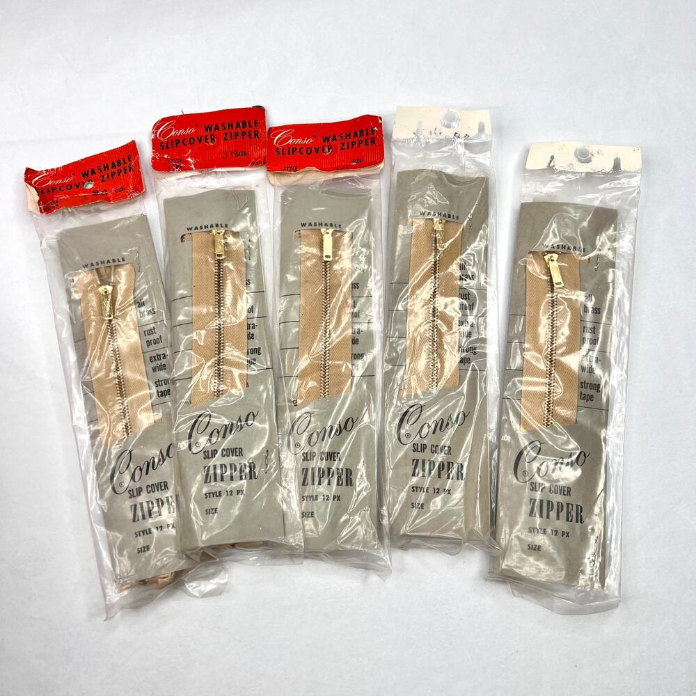 Lot of 5 Vintage Conso Beige Slipcover Zippers